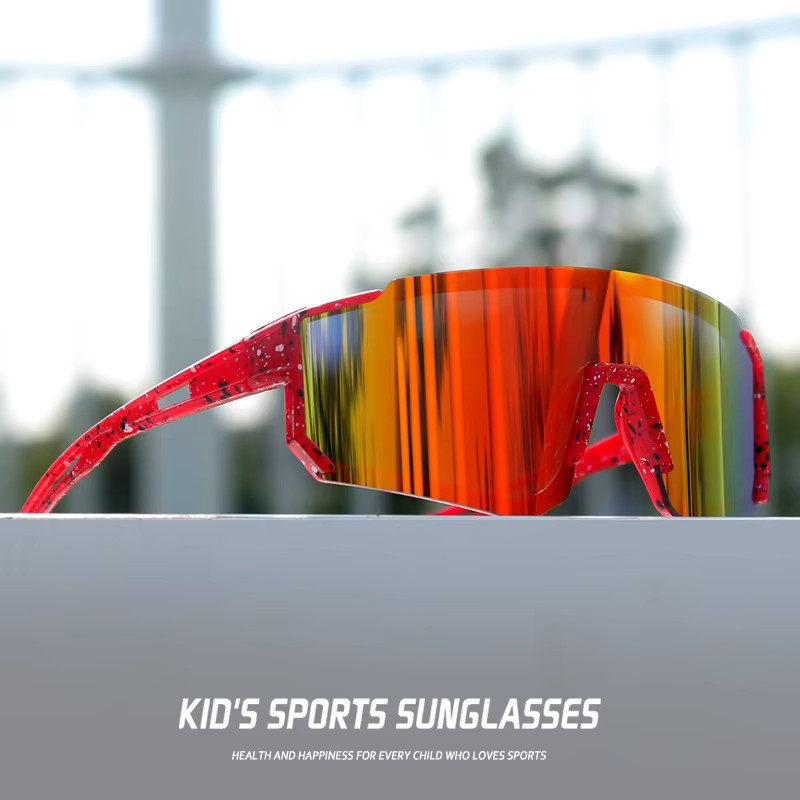 AWGSEE Sportsonnenbrille für Kinder, Vollrand, Wrap, Rot, Kunststoff - Bild 2