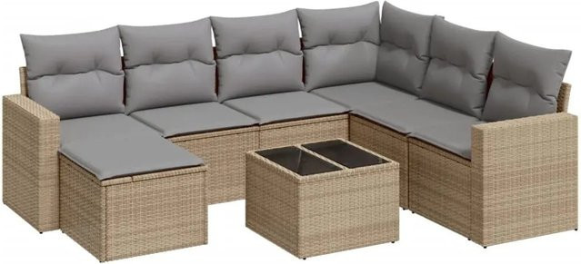 vidaXL 8-tlg. Garten-Sofagarnitur in L-Form aus PE-Rattan und pulverbeschichtetem Stahl mit Kissen in Beige-grau - Bild 1