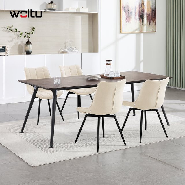 WOLTU 2er Set drehbare Esszimmerstühle aus Samt mit Metallbeinen in Schwarz und Beige - Bild 1