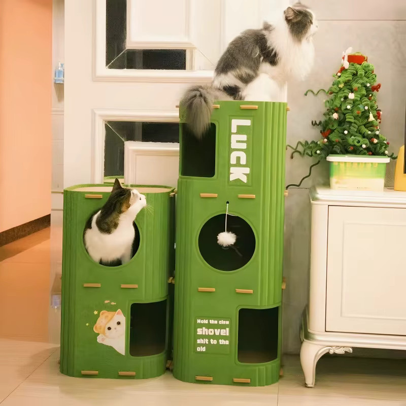 eelhoe Mehrschichtiges Katzenbett aus Filz in Grün mit integriertem Spielzeug - Bild 4