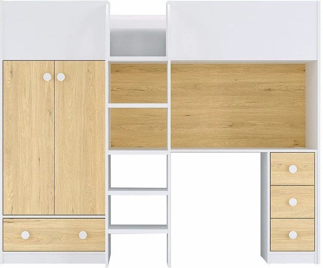 Vente-unique Hochbett Cinamo in Naturfarben Hell und Weiß mit Schubladen, Höhe: 196 cm - Bild 1