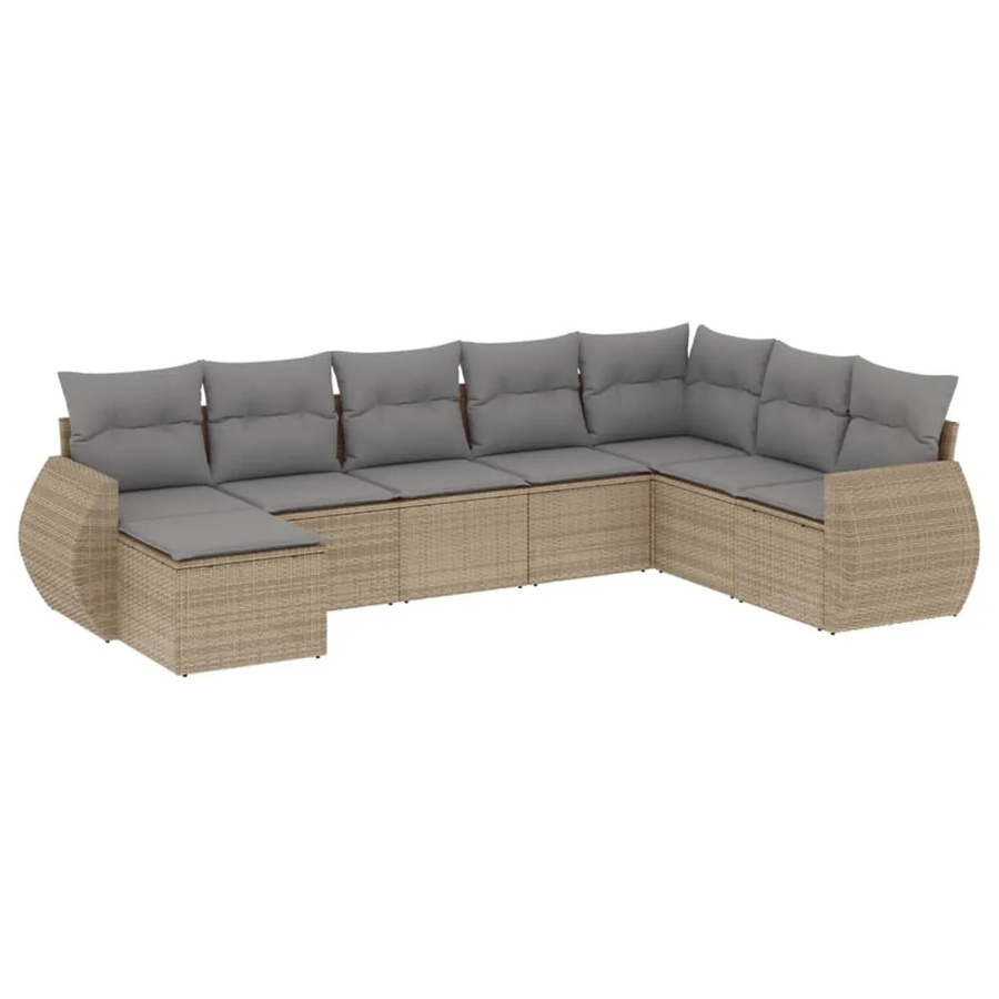 vidaXL 8-teilige Garten-Sofagarnitur aus Poly-Rattan in Beige mit Kissen und pulverbeschichtetem Stahlgestell - Bild 2