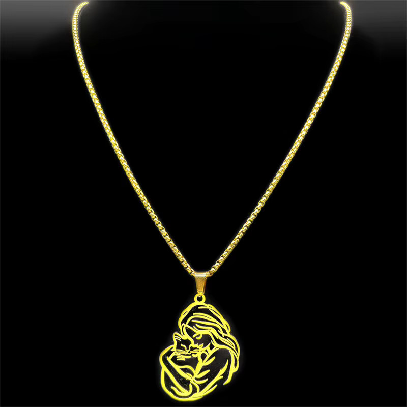 EREBUS Halskette Katze Anhänger, Edelstahl, Gold, Unisex - Bild 3