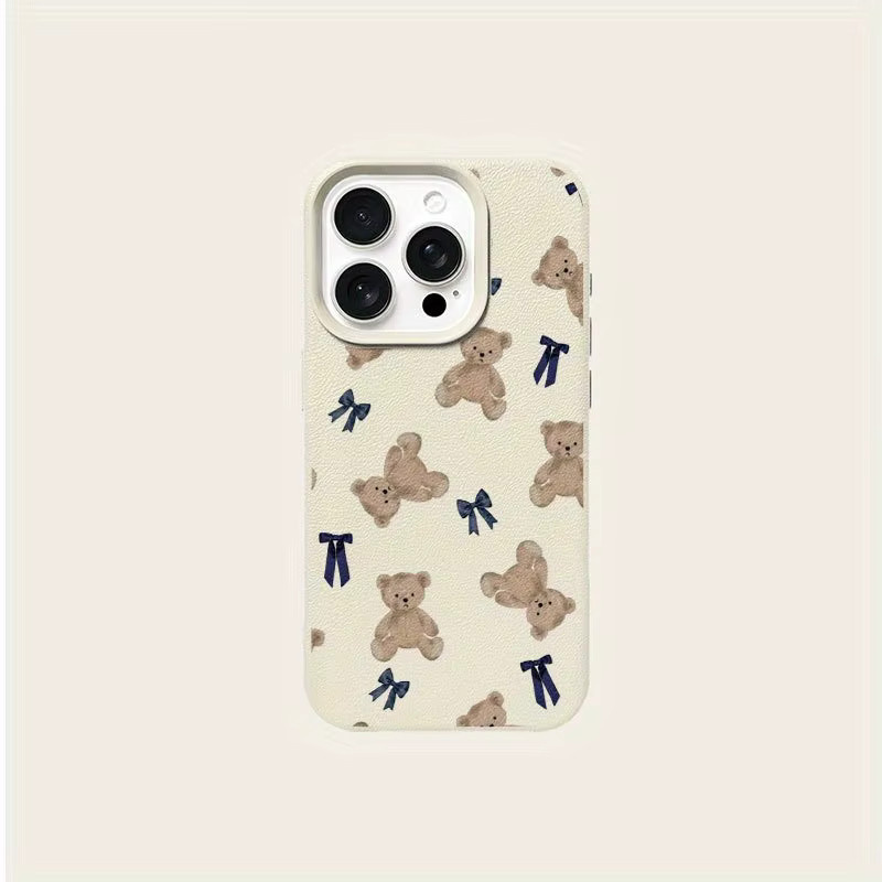 Stilvolle Teddybär-Handyhülle mit blauer Schleife für iPhone 17 16 15 14 13 12 11 Pro Max in Schwarz mit Anti-Sturz-Schutz - Bild 3