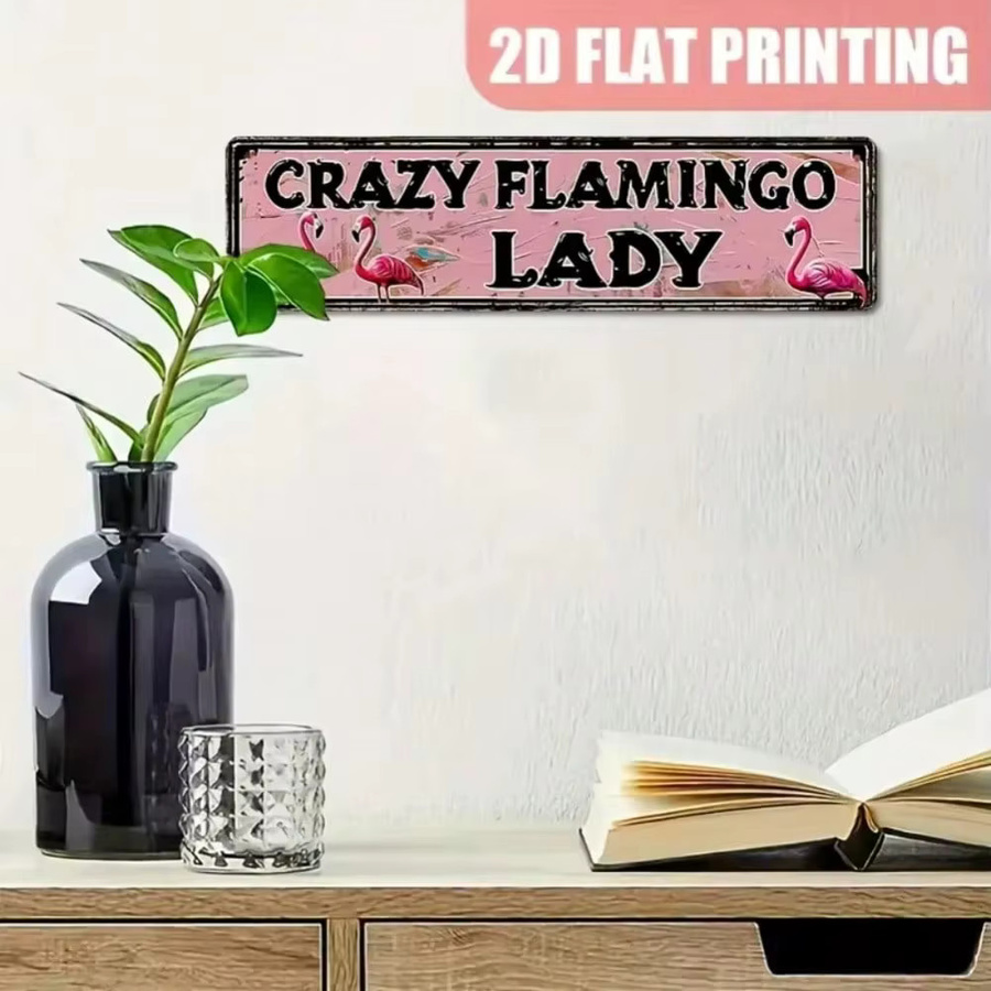 Rustikale Wandskulptur Crazy Flamingo Lady von CIFBUY aus Eisen in Rosa und Pink mit Flamingos-Design - Bild 4