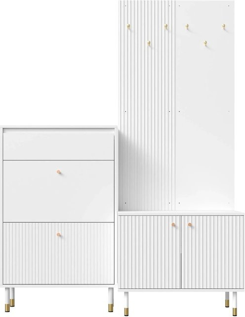Merax Garderoben Set in Weiß mit Schuhschrank und Metallhaken, H x B x T: 180 x 120 x 44,7 cm - Bild 1