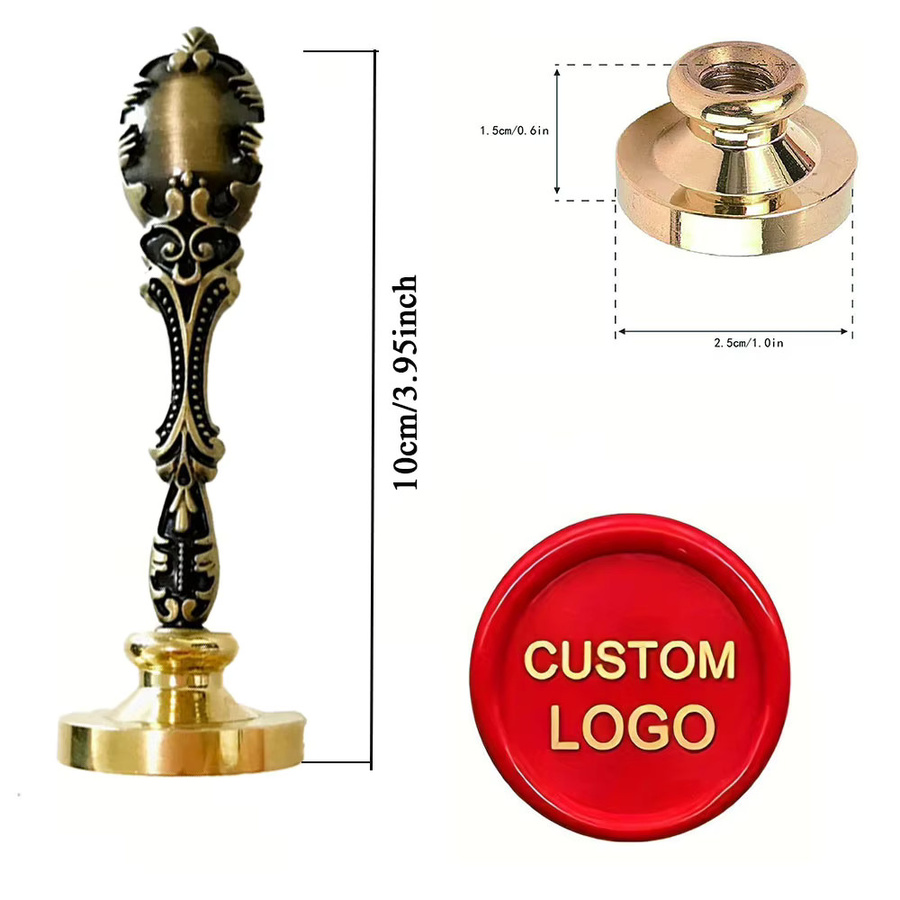 Personalisierter Wachssiegelstempel aus Messing mit 2 Initialen und Ornament-Kranz in Gold für Umschläge, Hochzeiten und Einladungen - Bild 2