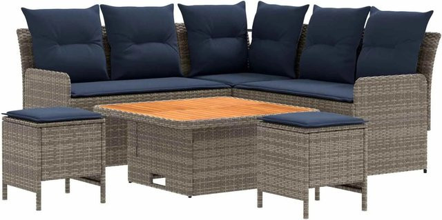 vidaXL Gartenmöbelset aus PE-Rattan in L-Form mit 6 Polstern in Grau und Marineblau - Bild 1