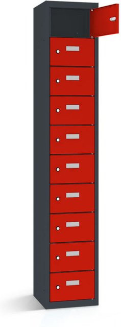 rotstahl Wertfachschrank mit 10 Fächern in Rot und anthrazitgrauem Korpus, B/T/H: 32,5 x 50 x 180 cm - Bild 1