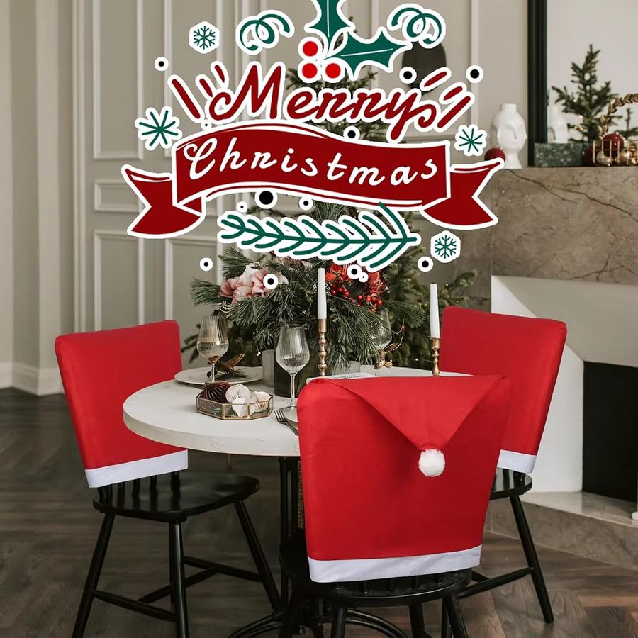 Weihnachts Stuhlbezüge im Santa Claus Design mit roter Weihnachtsmütze für Küche und Esszimmer - Bild 2