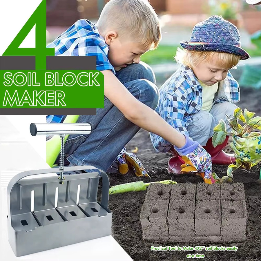 QDS Handheld-Bodenblockhersteller für Sämlinge in Silber, 5,1 cm Bodenblockierwerkzeug für den Garten und das Gewächshaus - Bild 2