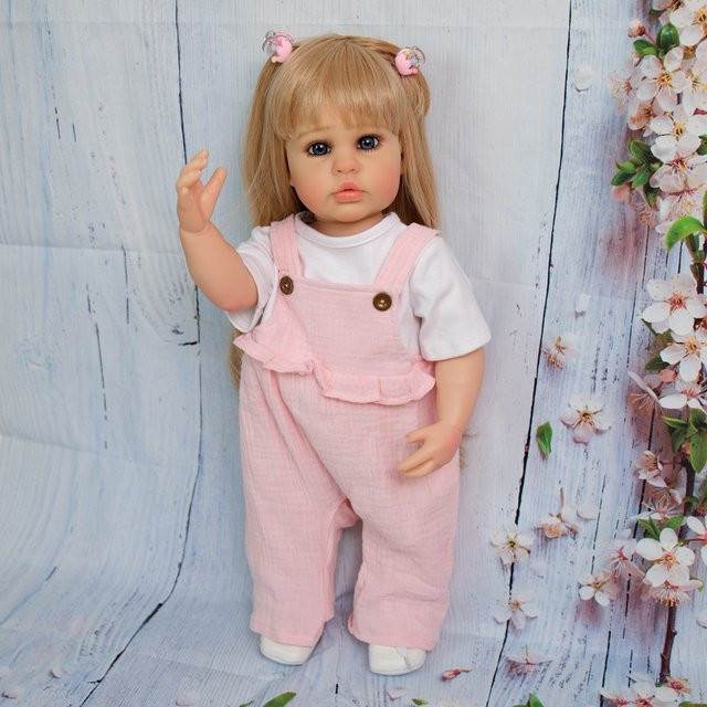 NPK Reborn Babypuppe Ellie als weiches Vinyl Kleinkind Mädchen in Rosa und Mehrfarbig, 22 Zoll Ganzkörper Puppe mit stehendem Bein - Bild 1
