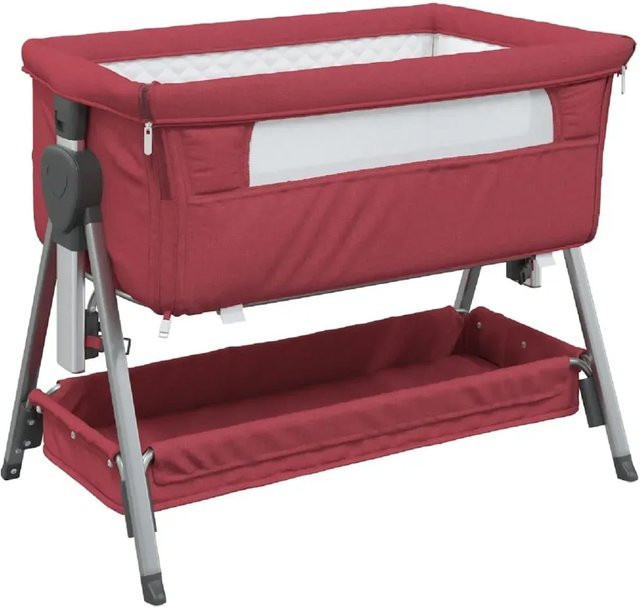 vidaXL Babybett mit Matratze in Rot aus Leinenstoff und Metall, B/T: 83 x 50 cm - Bild 1