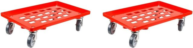 PROREGAL SparSet 2x Transportroller für Euroboxen 60 x 40 cm in Rot mit Gummirädern und Gitter/Rasterdeck, Traglast 300 kg - Bild 1