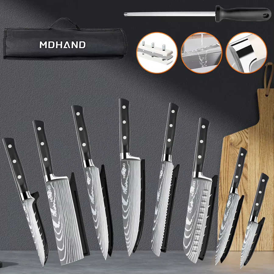MDHAND 8-teiliges Japanisches Küchenmesser-Set mit ergonomischem ABS-Griff in Schwarz und Weiß inklusive Tragbarer Nylon-Aufbewahrungstasche - Bild 6