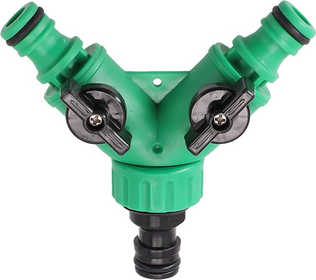 VIBRATITE 2-Wege Wasserhahn Schlauch-Wasser-Splitter in Y-Form mit Schalter, 3/4 Zoll, Kunststoff, Grün - Bild 1