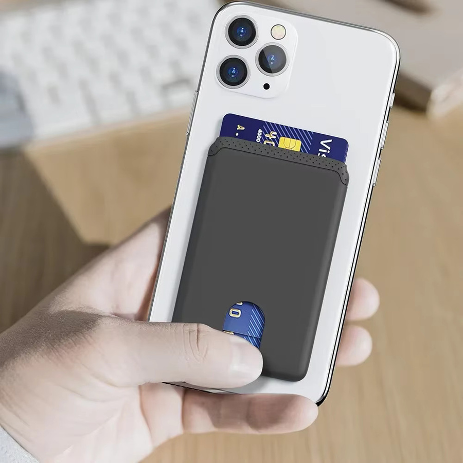 Minimalistischer Silikon-Handykartenhalter in Schwarz als schlankes Gehäuse und Kreditkarteninhaber mit Aufkleber für iPhone und Android - Bild 4