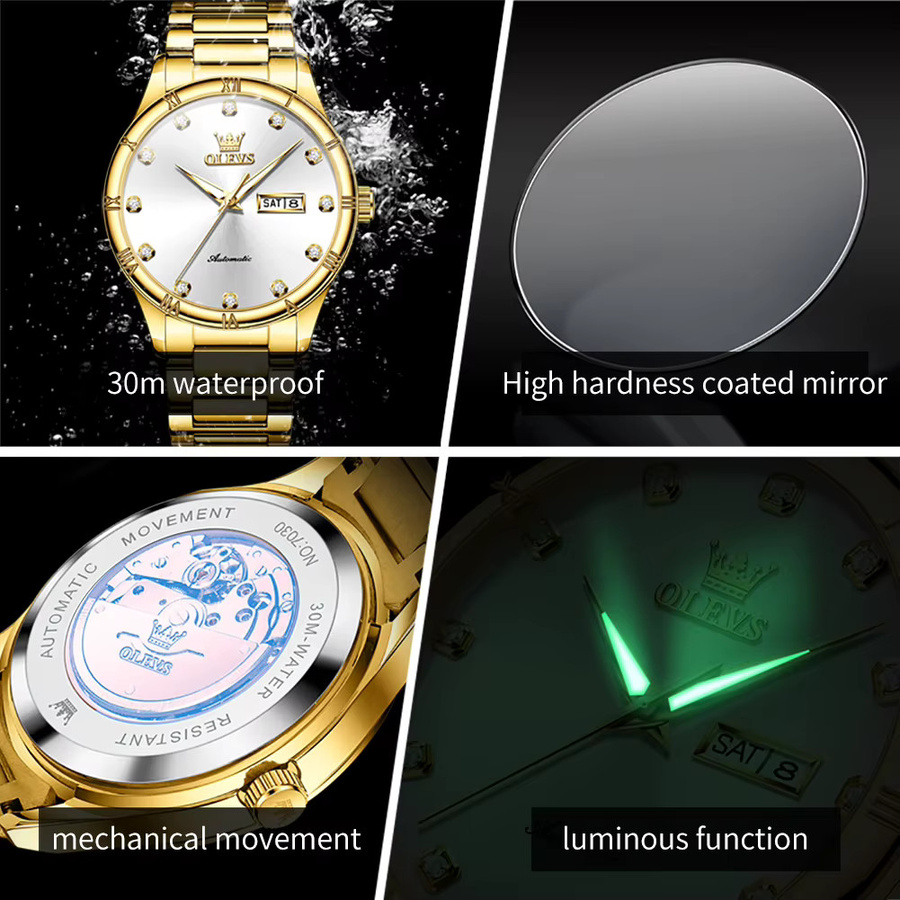 OLEVS Armbanduhr, Mechanische Uhr, Edelstahl, Silber, Gold, Diamant, Herren - Bild 5