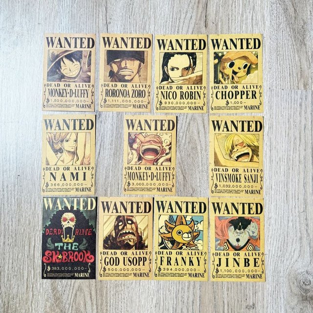 Bandai One Piece Wanted Vintage Poster Set aus Kraftpapier, Mehrfarbig, 9-teiliges Wanddeko-Set - Bild 1