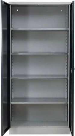 PROREGAL Stahlschrank mit 9 Fachböden und Schließsystem in Grau-Schwarz, H x B x T: 195 x 92 x 42 cm