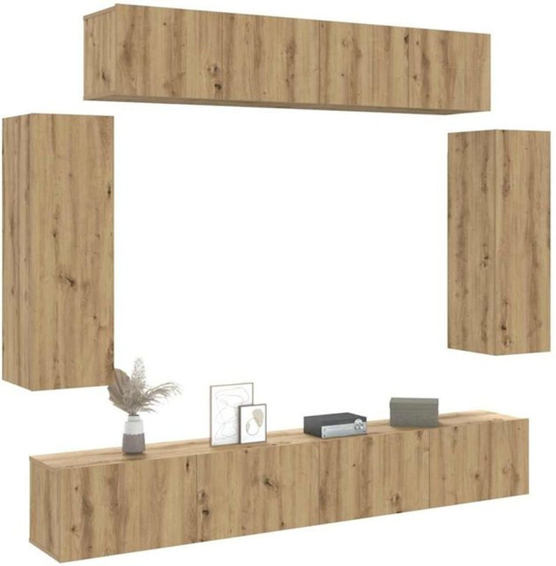 Vidaxl 6-teiliges TV-Schrank-Set zur Wandmontage in Artisan-Eiche Natur Braun aus Holzwerkstoff mit Drehtüren im modernen klassischen Stil - Bild 1