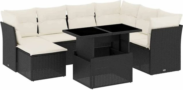 vidaXL 8-teilige Garten-Sofagarnitur aus Poly-Rattan in Schwarz mit Kissen in Cremeweiß - Bild 1