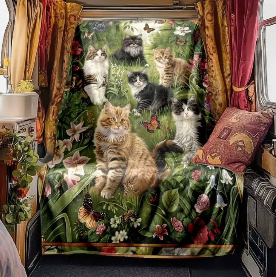 VIKAMA Flanelldecke mit Katzenmotiv in Multicolour, weiche Decke für Büro und Reisen - Bild 3