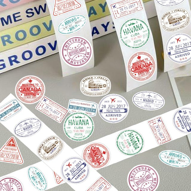 500 Stück Retro Reisepass Poststempel Aufkleber in bunten Farben mit 10 verschiedenen Mustern zur Dekoration von Scrapbook und Handy - Bild 1