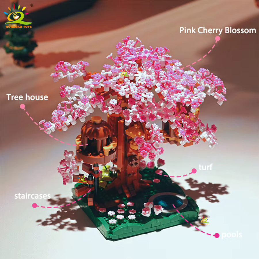 HUIQIBAO Kirschblüten-Baumhaus Mikro-Baustein-Set, Natur, Kunststoff, Bunt / Mehrfarbig - Bild 2