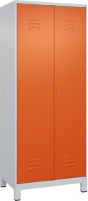 C+P Wäsche-Spind Classic PLUS mit 2 Abteilen, Zylinderschloss und Füßen, Grau/Orange, H x B x T: 195 x 80 x 50 cm - Bild 1