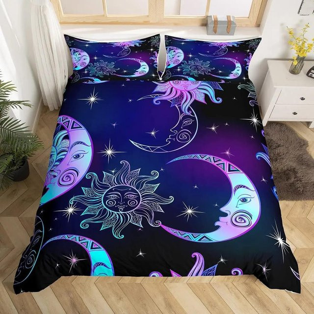 Bettwäscheset JMG Household Supplies mit Sonnen- und Mond-Motiv im Boho-Stil, Farbe Gold und Multicolour, Material Mikrofaser, B/H: 135 x 200 cm - Bild 1