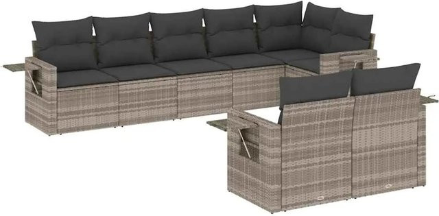 vidaXL 8-tlg. Garten-Sofagarnitur in L-Form aus Poly-Rattan mit Kissen, Hellgrau - Bild 1