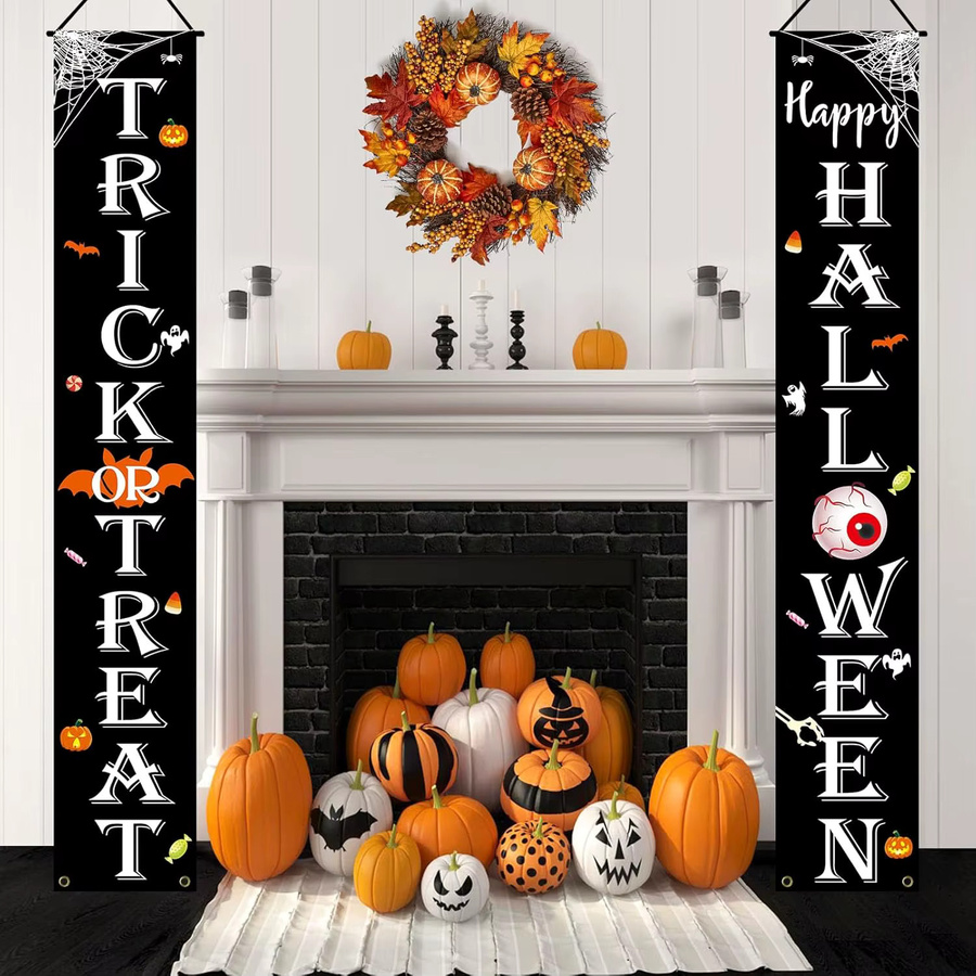 VIKAMA Halloween Trick or Treat Banner Dekoration für Innen und Außen, weißes Textil-Wimpelbanner mit Schriftzug, Breite: 30 cm, Höhe: 180 cm - Bild 5