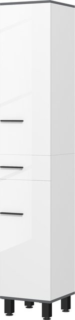 Aosom HOMCOM Badezimmerschrank Modern in Weiß mit Schublade und verstellbaren Regalen, B/T/H: 34 x 32 x 190 cm - Bild 1