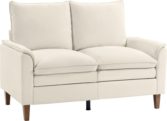 HOMCOM 2 Sitzer Sofa mit doppellagiger Polsterung und Holzbeinen aus Gummholz, Modernes Polstersofa für Wohnzimmer und Schlafzimmer, Creme, Breite: 146 cm - Bild 1