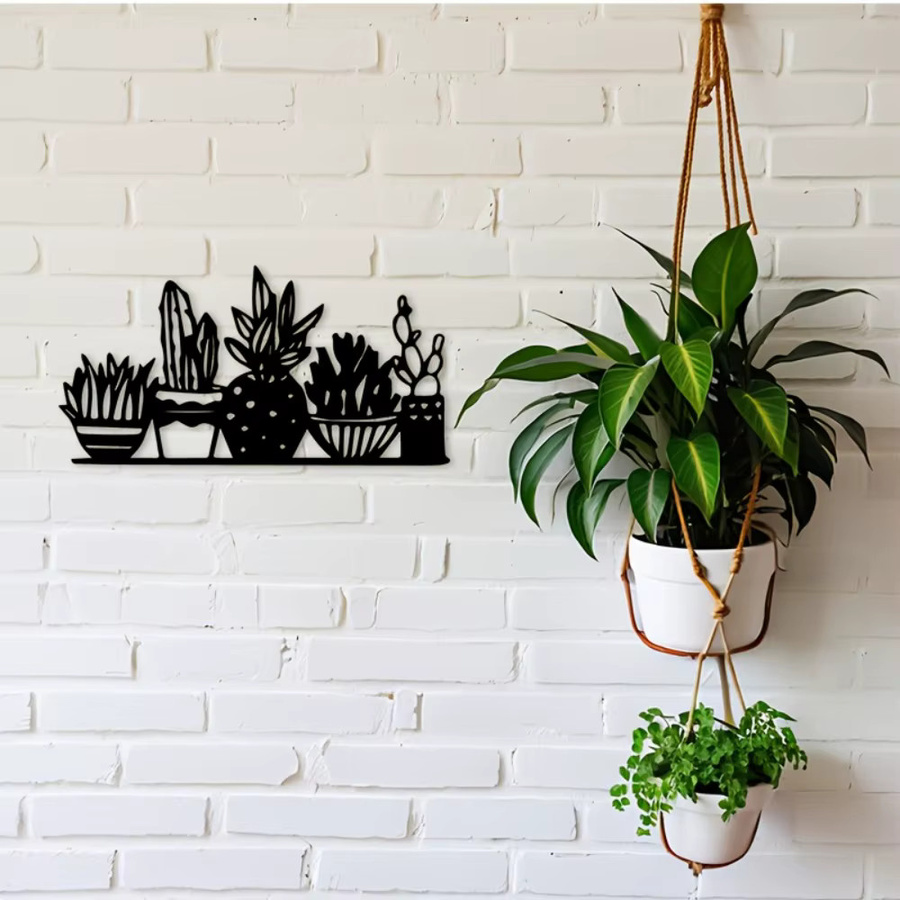 CIFBUY Kaktus Wandkunst aus Metall in Schwarz, Moderne Botanische 2D Silhouette Dekoration für Wohnzimmer, Schlafzimmer und Büro - Bild 2