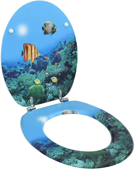 vidaXL Toilettensitz mit Deckel aus MDF in Blau mit Tiefsee-Design, Form: oval, Breite: 42,5 cm, Tiefe: 35,8 cm, Höhe: 5,4 cm - Bild 1