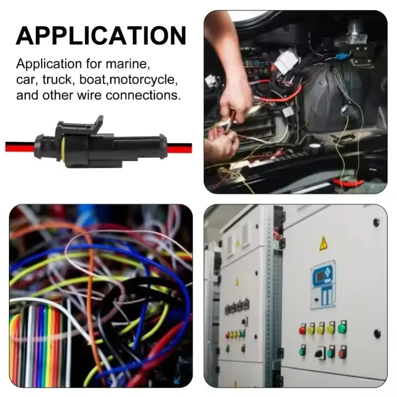 2-poliger wasserdichter Steckverbinder Set mit männlichen und weiblichen Kontakten für 16 AWG-Draht in Schwarz - Bild 6