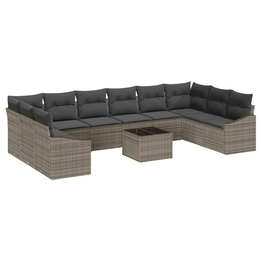 vidaXL Gartensofa-Set aus Poly-Rattan in Hellgrau mit Polsterung, Eckelement, Lounge-Sessel und Couchtisch inklusive integriertem Stauraum für Garten, Balkon oder Terrasse - Bild 2