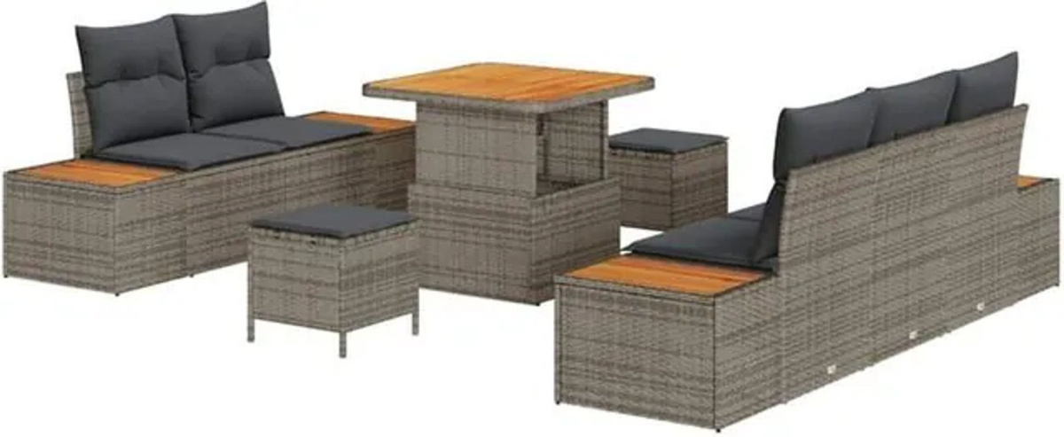 vidaXL Garten-Sofa-Set aus Poly-Rattan mit 8 Kissen in Grau - Bild 1