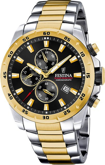 Festina Chronograph, Quarz, Edelstahl, Schwarz, 45 mm, Herren - Bild 1