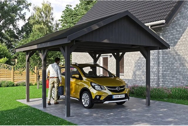 Satteldach-Carport Wallgau von SKANHOLZ in Schiefergrau mit schwarzen Schindeln, B/T: 430 x 500 cm, Höhe: 326 cm - Bild 1