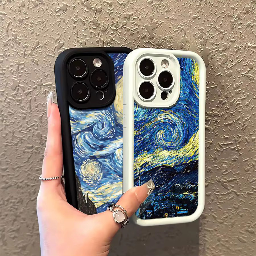 YAETEE Silikon Handyhülle im Van Gogh Sternenhimmel Design für iPhone 16 15 14 13 12 11 Pro Max Plus, Mehrfarbig - Bild 1