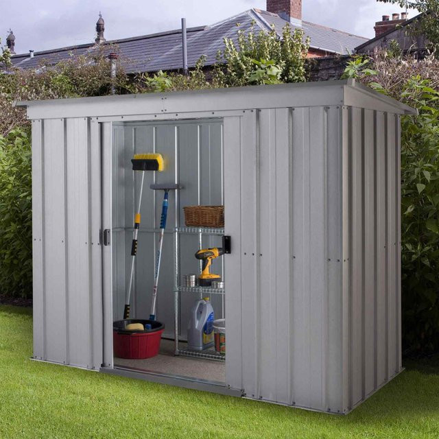 Yardmaster Metall-Gerätehaus Titanium 84 in Silber mit Bodenrahmen und Doppelschiebetür, B/T/H: 224 x 104 x 174 cm - Bild 1