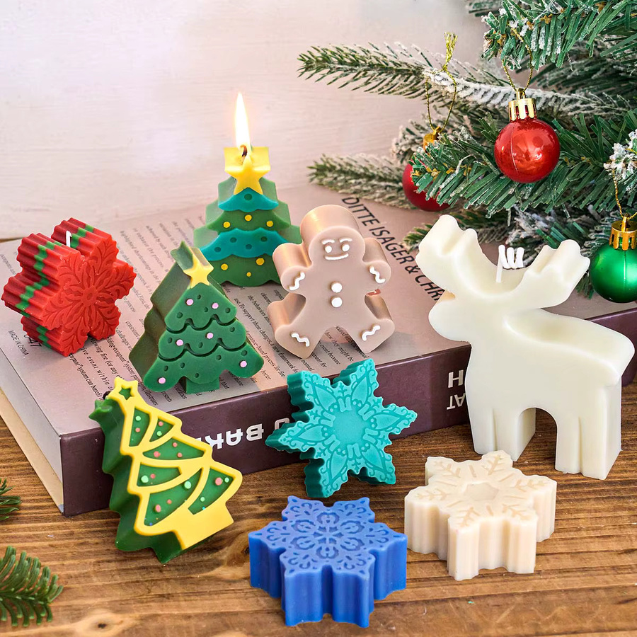 UDOCOOL 3D Weihnachtsschmuck Silikon Kerzenform für DIY Lebkuchenmann Elch und Schneeflocken in Multicolour - Bild 1