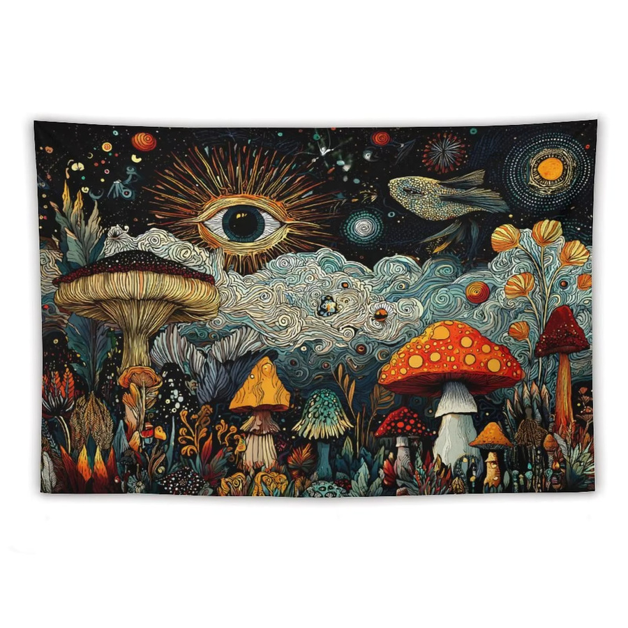 VIKAMA Wandteppich mit Pilzen und Blumen im Boho-Stil, Mehrfarbig, Rechteckig, Breite: 60 cm, Höhe: 60 cm - Bild 3