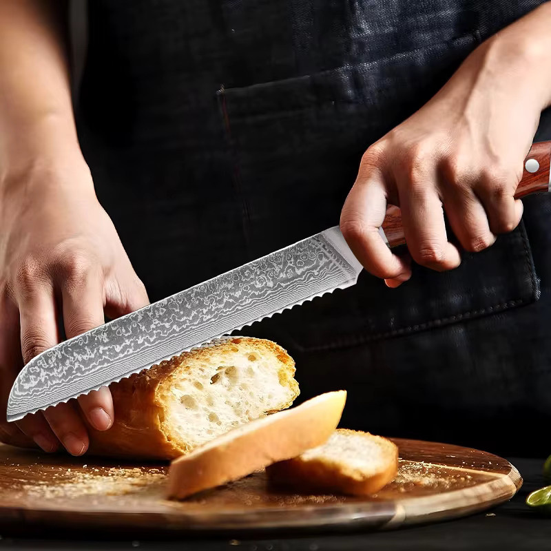 Baovim Brotmesser aus Damaststahl mit Palisandergriff, 20,32 cm, Silber - Bild 2