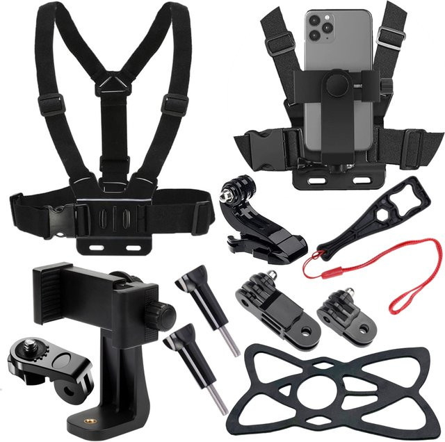 VeFly Brustgurt-Halterung für Mobiltelefone und Action-Kameras wie GoPro Hero 12, 11, 10, 9 sowie DJI Action in Schwarz für POV-Aufnahmen - Bild 1