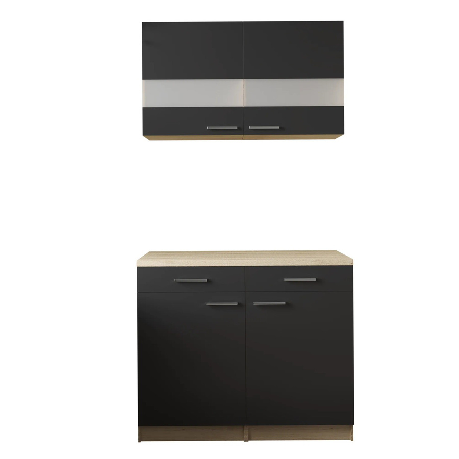Respekta Küchenmöbel-Set Merle in Schwarz mit Glastüren und Soft-Close-Funktion, B/H/T: 100 x 200 x 60 cm - Bild 2