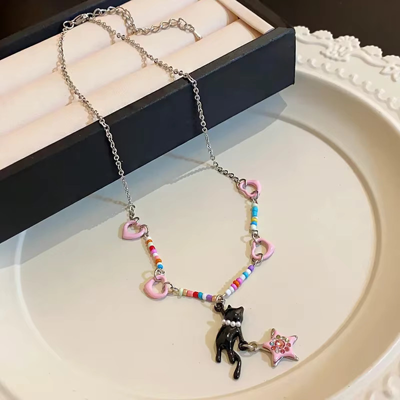 imixlot Halskette, Schwarze Katze, Sterne Anhänger, Silber, Damen - Bild 2